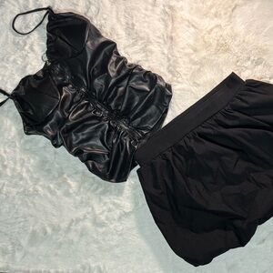 Black Satin Corset Top and Skirt Set